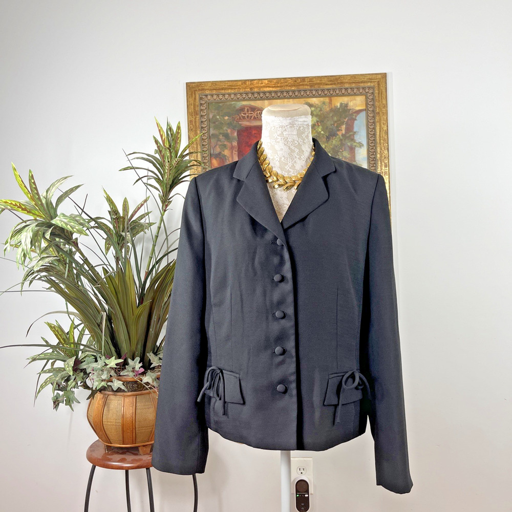 Courtenay Black Button Front Blazer Jacket Women's Size 10 Career Office Bow